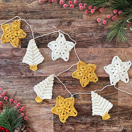Crocheted Star & Tree Garland