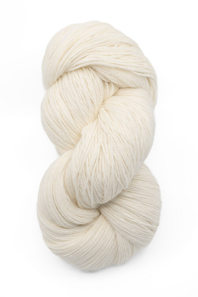 White skein of yarn on a white background
