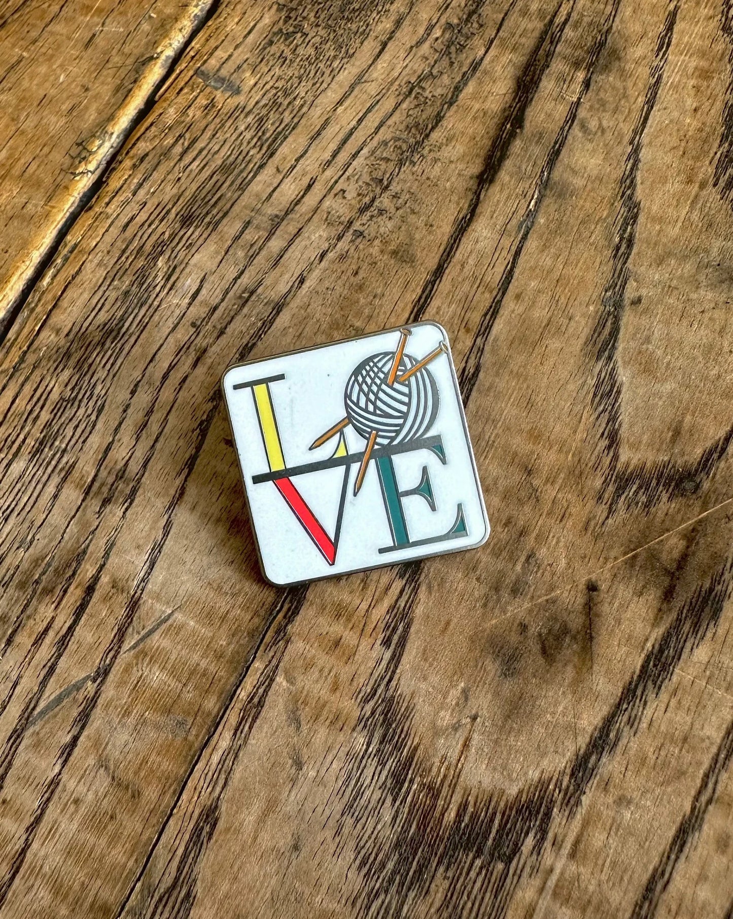 Enamel Love Knitting Pin